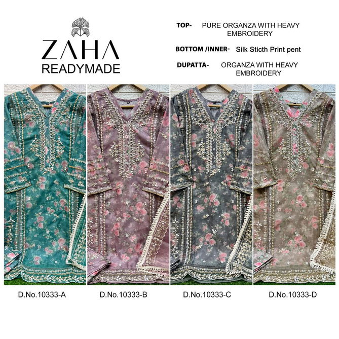 Zaha 10333 A To D Organza Embroidery Pakistani Readymade Suits Wholesale Online